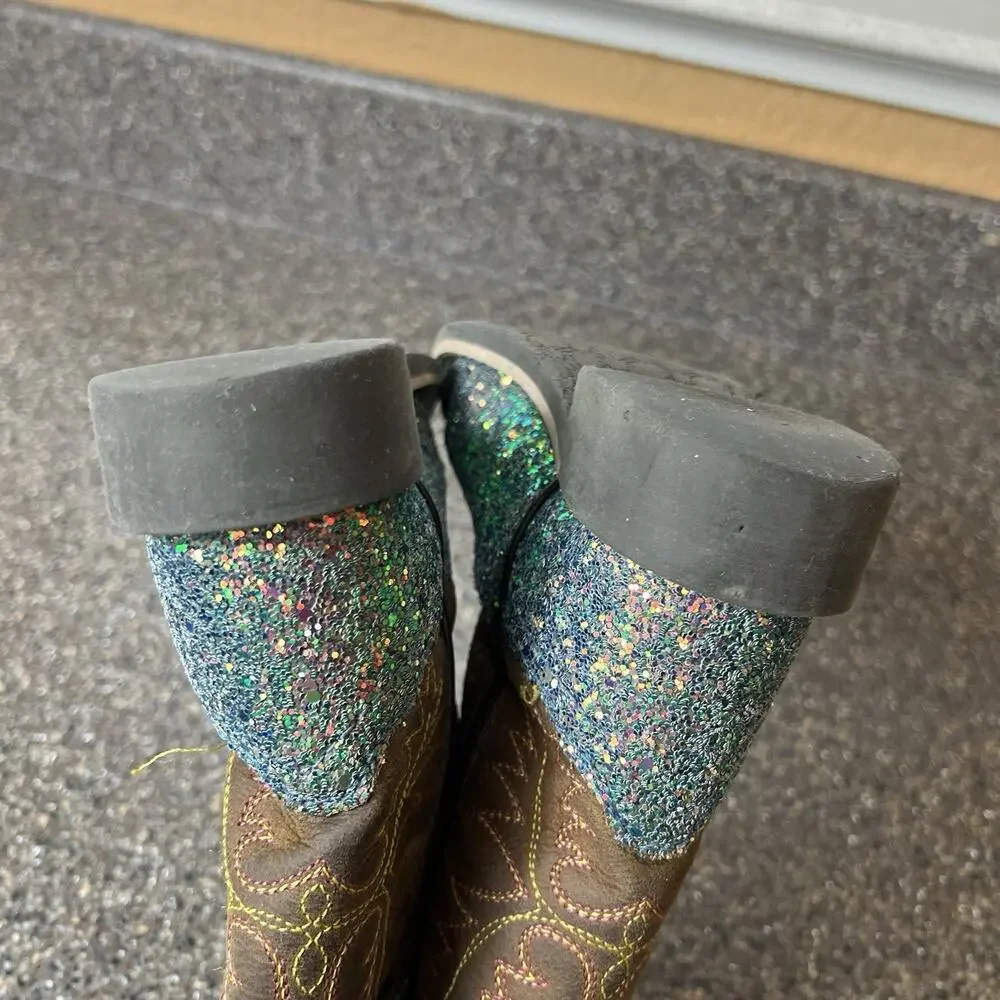 Shyanne Little Girls Toddler 10 D Cowboy Western Boots Brown Leather Glitter Mid